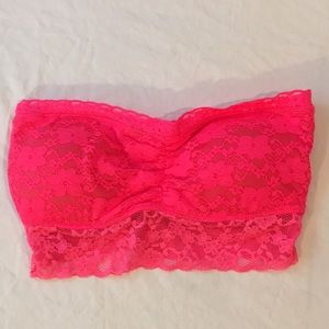 Jenni Hot Pink Neon Lace Bandeau Bra Top XS NWOT